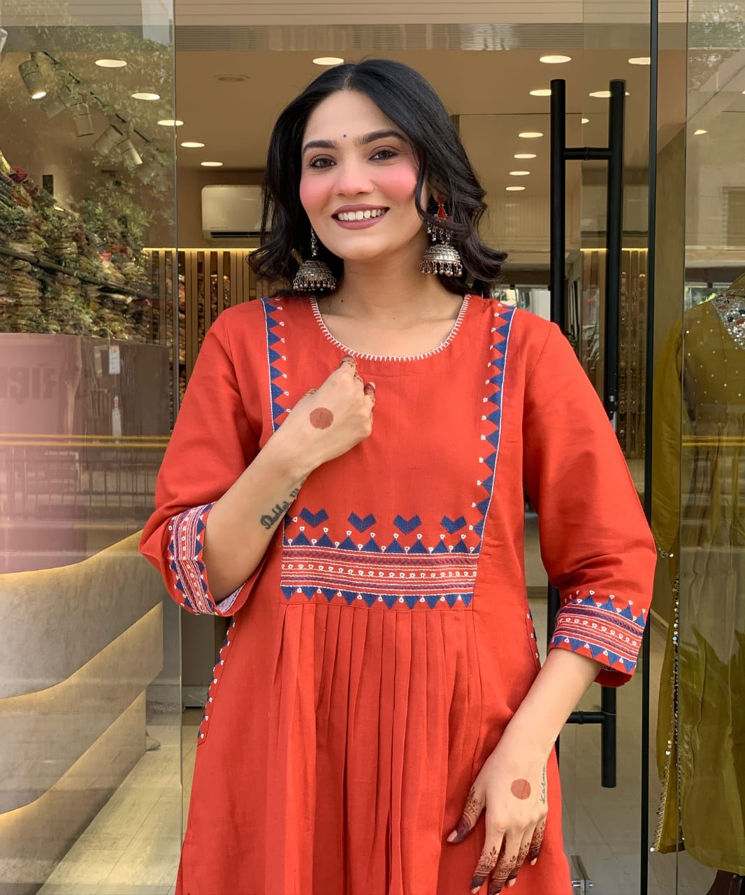 Zoktraa Rust Orange Two-Piece Kurti with Pant Set | Elegant Ethnic Wear for Women