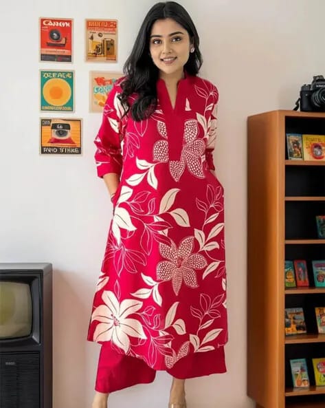 Graceful Pink Two-Piece Kurti Set with Pant – Elegant Ethnic & Festive Wear by Zoktraa