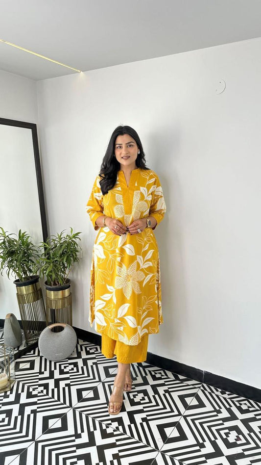 Vibrant Yellow Two-Piece Kurti Set with Pant – Festive & Everyday Ethnic Wear by Zoktraa