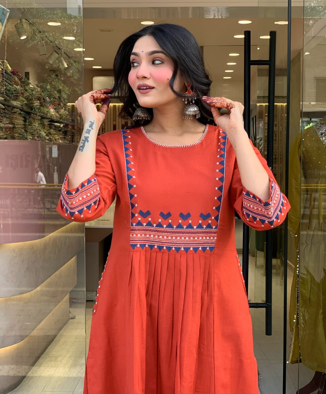 Zoktraa Rust Orange Two-Piece Kurti with Pant Set | Elegant Ethnic Wear for Women