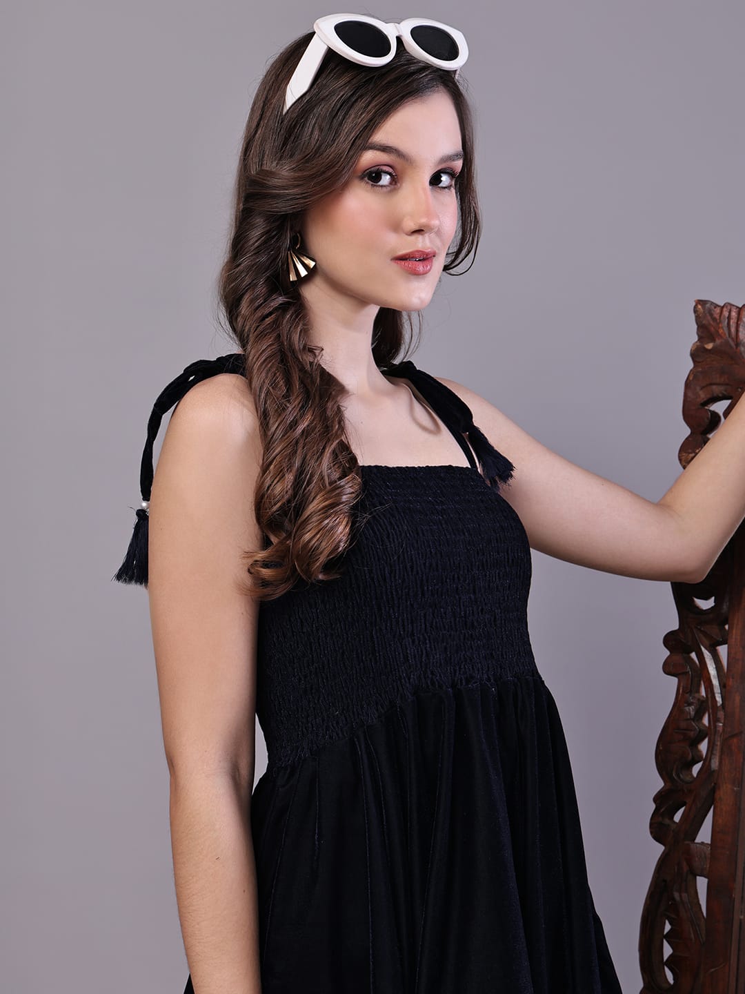 Elegant Black Velvet Handkerchief Hem Dress – Premium Western Wear for Women