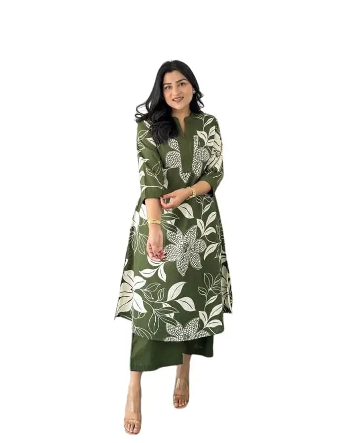 Elegant Green Two-Piece Kurti Set with Pant – Perfect for Festive & Everyday Style