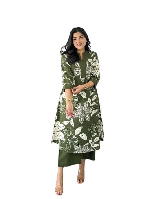 Elegant Green Two-Piece Kurti Set with Pant – Perfect for Festive & Everyday Style