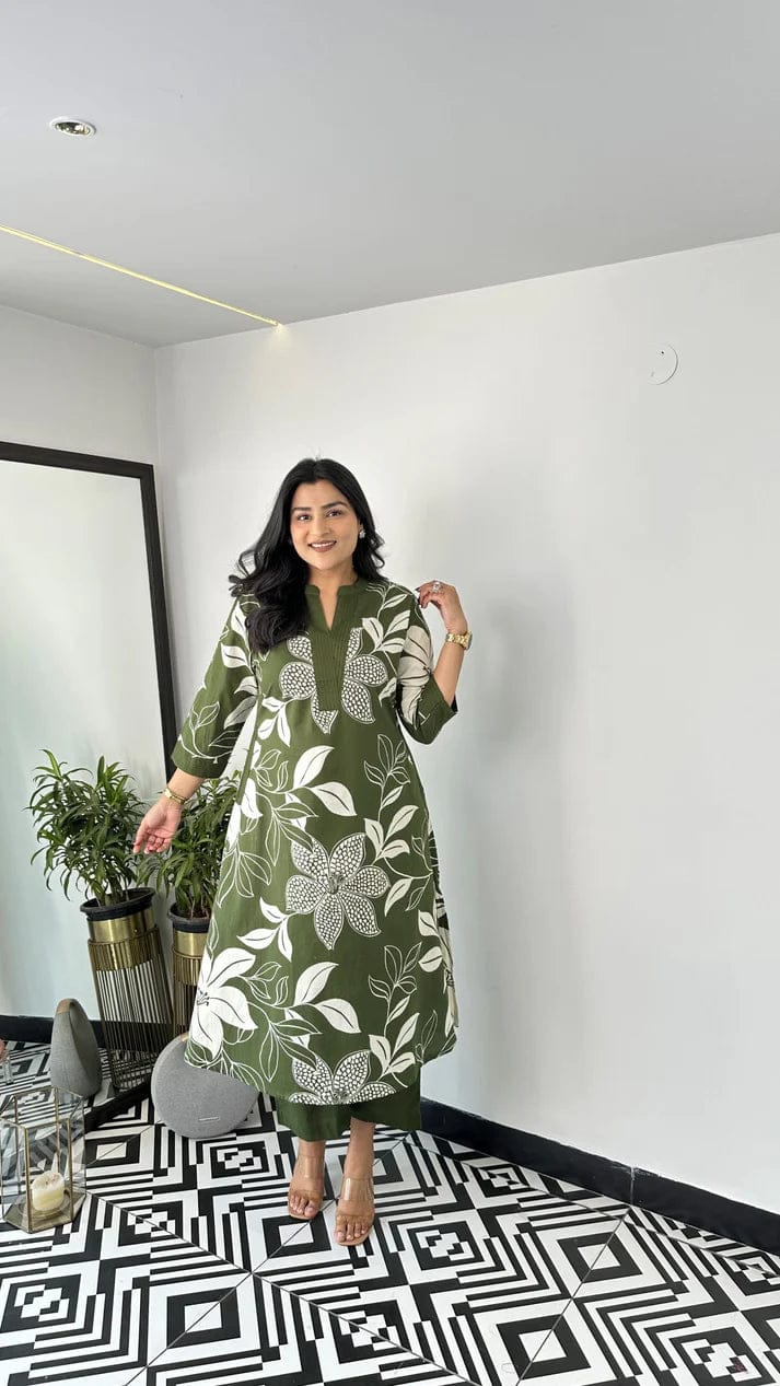 Elegant Green Two-Piece Kurti Set with Pant – Perfect for Festive & Everyday Style