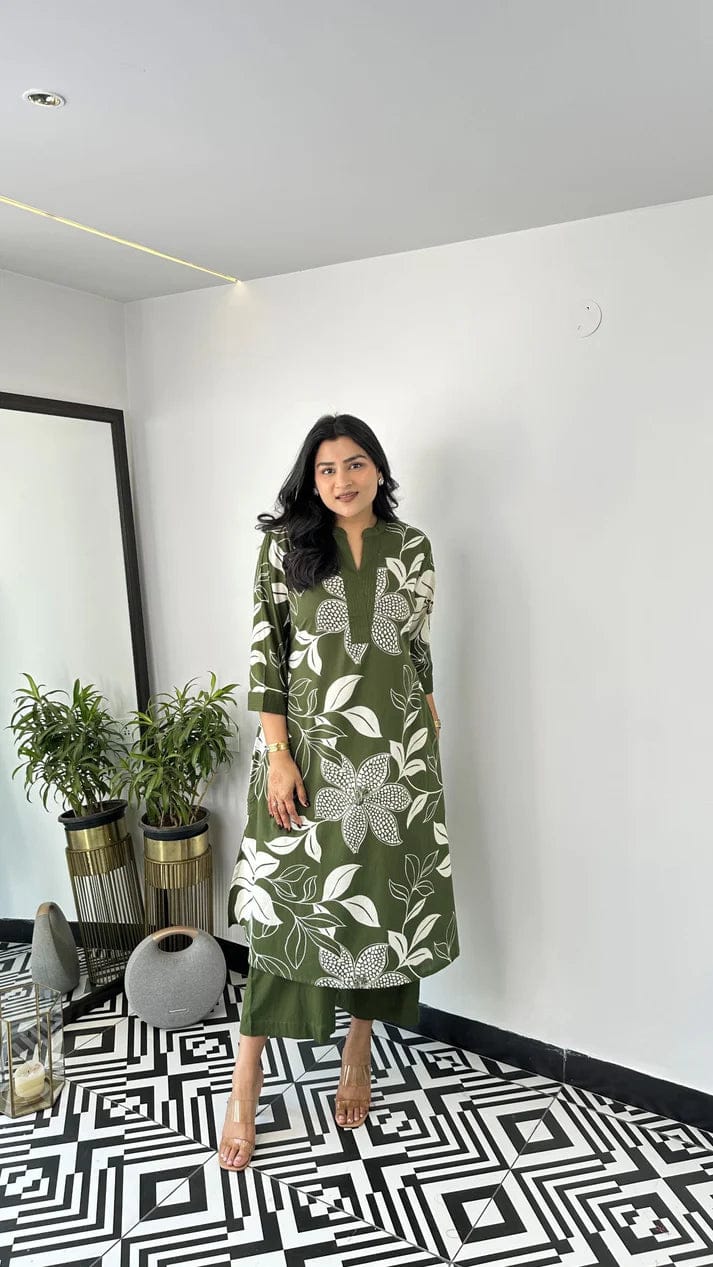 Elegant Green Two-Piece Kurti Set with Pant – Perfect for Festive & Everyday Style