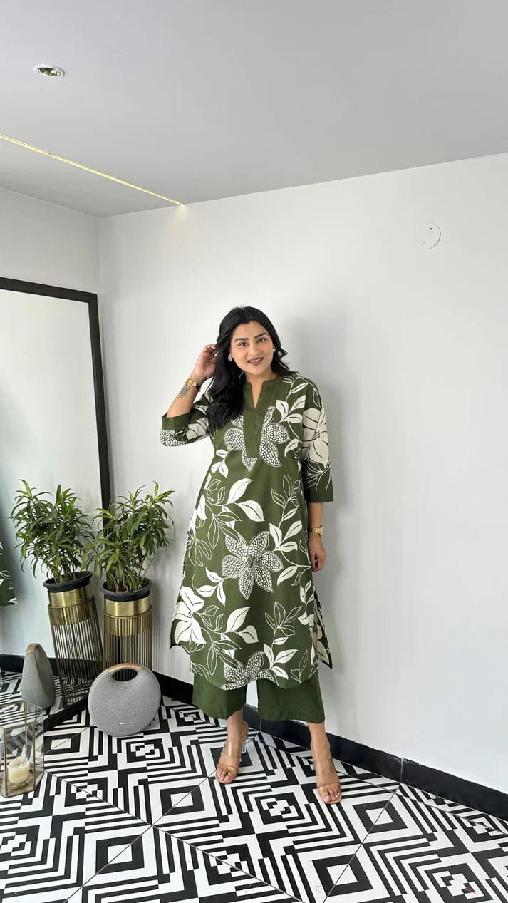 Elegant Green Two-Piece Kurti Set with Pant – Perfect for Festive & Everyday Style