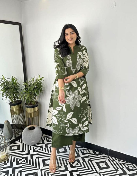Elegant Green Two-Piece Kurti Set with Pant – Perfect for Festive & Everyday Style