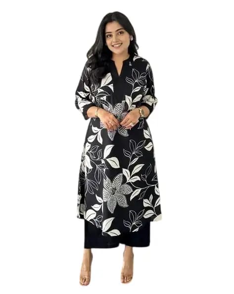 Elegant Black Two-Piece Kurti Set with Pant – Premium Festive & Daily Wear by Zoktraa