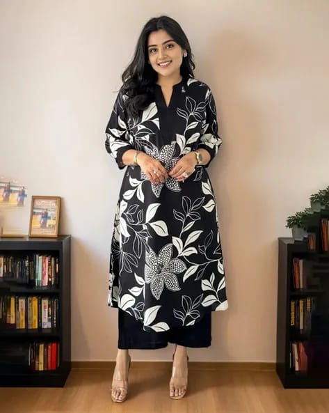 Elegant Black Two-Piece Kurti Set with Pant – Premium Festive & Daily Wear by Zoktraa