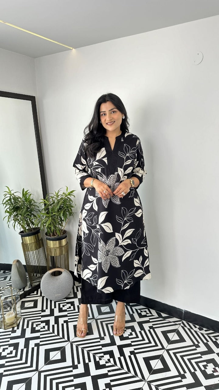 Elegant Black Two-Piece Kurti Set with Pant – Premium Festive & Daily Wear by Zoktraa