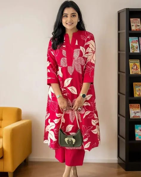 Graceful Pink Two-Piece Kurti Set with Pant – Elegant Ethnic & Festive Wear by Zoktraa